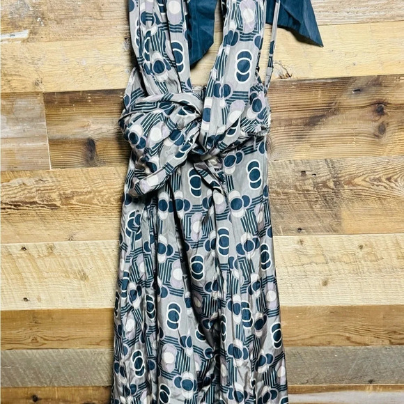 Ted Baker SILK convertible dress US 6/8 halter strapless wrap belt brown lined - Picture 2 of 7